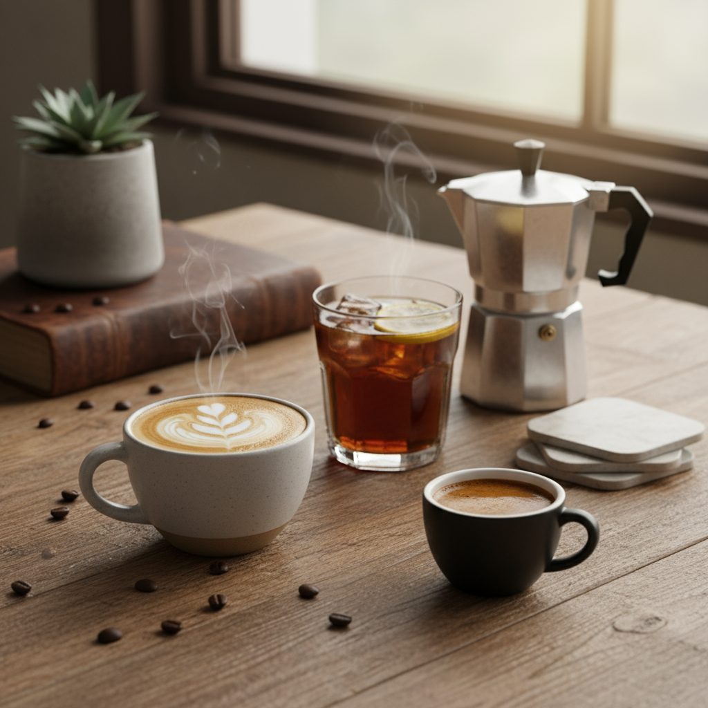 a few coffees on a table